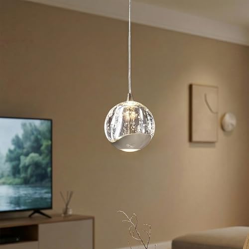 Lucande Modern Chrome Single Pendant Light with Bubble Glass, Small Globe Pendant Light...