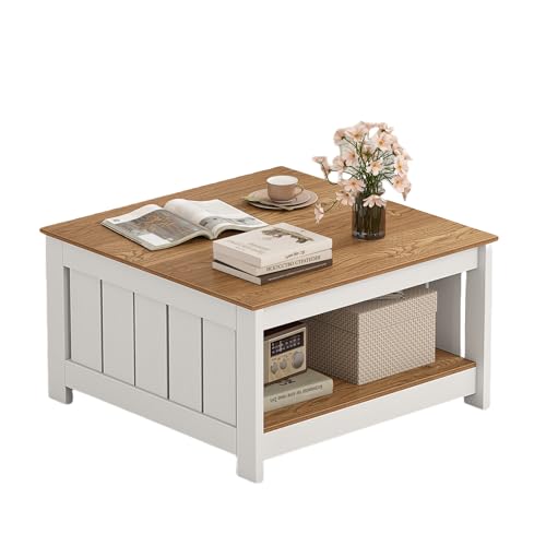 LIFEZEAL Table basse carrée en bois avec 2 niveaux - Avec pieds antidérapants - Pour la maison et le bureau - Style rustique