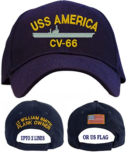 Gorra bordada personalizada USS America CV-66 azul marino miniatura 1