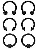 Ocptiy 2G, 4G, 6G, 8G, 10G, 12G, 14G, 16G, anillos de tabique de acero quirúrgico plateado, negro, kit de estiramiento, cejas, labio, septm, nariz, hélice, tragus, daith, rook, aro, aro de 10 mm, 12