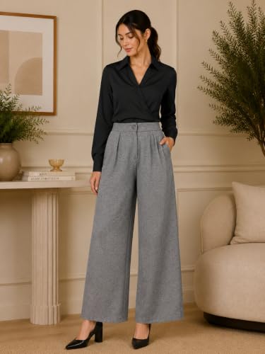 Image of FYLTR Women's Stretchable High Waist Wide-Leg Front Pleated Formal Trouser