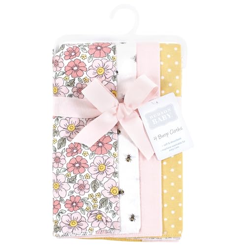 Image of Hudson Baby Unisex Baby Cotton Flannel Burp Cloths, Pink Yellow Pretty Floral, One Size
