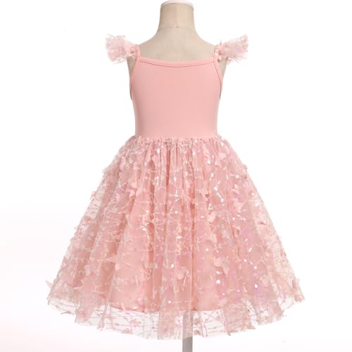IBTOM CASTLE Toddler Girls Butterfly Dress Flutter Sleeve Princess Tulle Tutu Dress Fairy Birthday Party Summer Sundress3