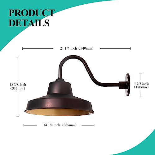 Flynix 14 Inch Outdoor Gooseneck Barn Light Fixture with 14 in. Long Extension Arm, Wall Sconce Farmhouse, Vintage, Antique, Warehouse Garage Exterior Industrial Porch Light Fixture, Oil Rubbed Bronze by Flynix - Used condition - Image 4