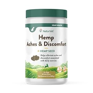 NaturVet Hemp Aches & Discomfort Plus Hemp Seed for Dogs, 60 ct Soft Chews, Made in The USA