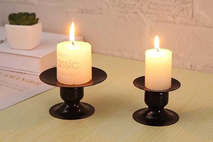 Namzi Pillar Candle Holders Candle Plates Candle Stand Iron Plate Minimalism Modern Home Dinning Table Christmas Decorations Centerpiece for Wedding, Party, Events 3.94 * 2.16inch-Black
