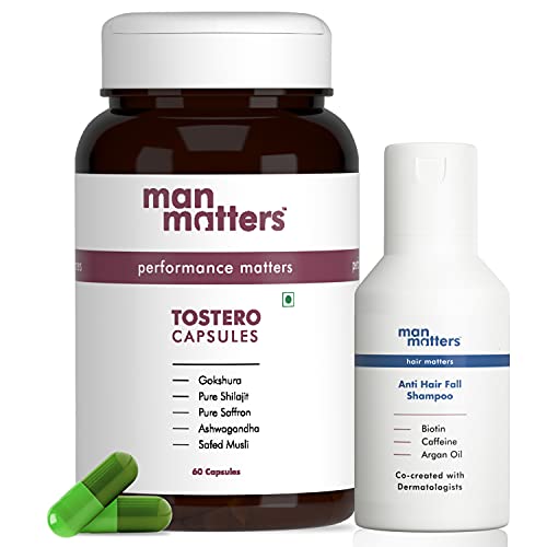 Man Matters Ayurvedic Shilajit Capsules with Ashwagandha, Gokshura, Safed Musli & Kesar| Strength, Stamina & Energy Booster | No Side Effects | 60 Tablets with Anti Hair Fall DHT Blocker Shampoo 15ml Man Matters Ayurvedic Shilajit Capsules with Ashwagandha, Gokshura, Safed Musli & Kesar| Strength, Stamina & Energy Booster | No Side Effects | 60 Tablets with Anti Hair Fall DHT Blocker Shampoo 15ml