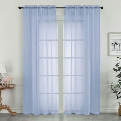 Image of OWENIE Sheer Curtains 72 Inches Long 2 Panels Set, Modern Light Filtering Sheer Curtain Rod Pocket Clear Drapes for Window Sliding Door, Demin, 2 Pcs Each 42 x 72 Inch