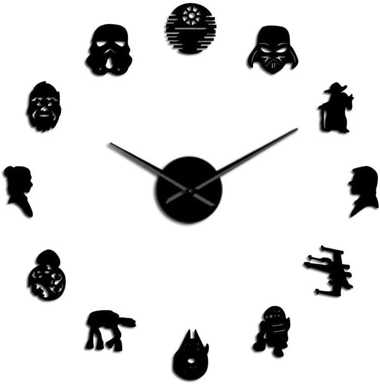 Miniatura 3 de QianZhou-Uk SWars - Reloj de pared grande sin marco, reloj de pared 3D, calcomanías de espejo silencioso, tamaño ajustable, decoración del hogar,