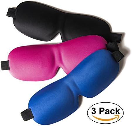 Sleeping Mask Pack of 3, Light and Soft, 3D Contoured Eye Mask for Sleep, Black/Blue/Pink