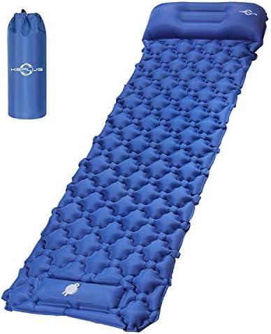 KEPLUG Inflatable Sleeping Pad for Camping, Ultralight Waterproof Sleeping Mat w/Pillow, Foot Pump Quick Inflation & Deflation, Thick Air Mattress for Backpacking Hiking Tent Travel - Blue