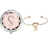 Deutrnew Compact Crystal Pocket Makeup Mirrors,Initial Monogram Letter S Mirror and Love Knot Bracelets for Bachelorette Party Bridesmaid Proposal Gifts,Wedding Party Gifts. (Champagne S)