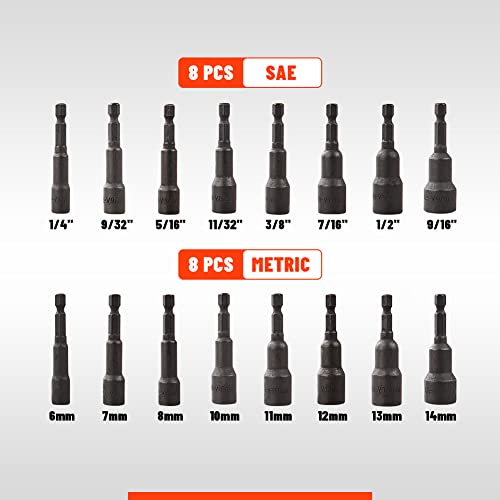 Sennmonn 16-Piece Magnetic Hex Nut Driver Set, 1/4" Hex Shank, Metric And Sae, Cr-V Steel #TOP1