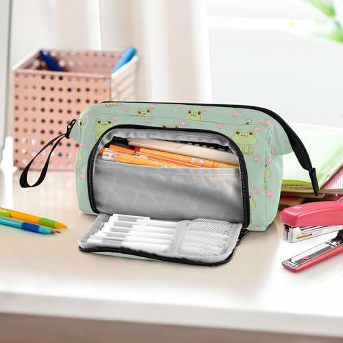 Image of Fisyme Cute Frog Pencil Case Large Capacity Pencil Pouch Pen Bags Box Big Makeup Pencil Case Organizer