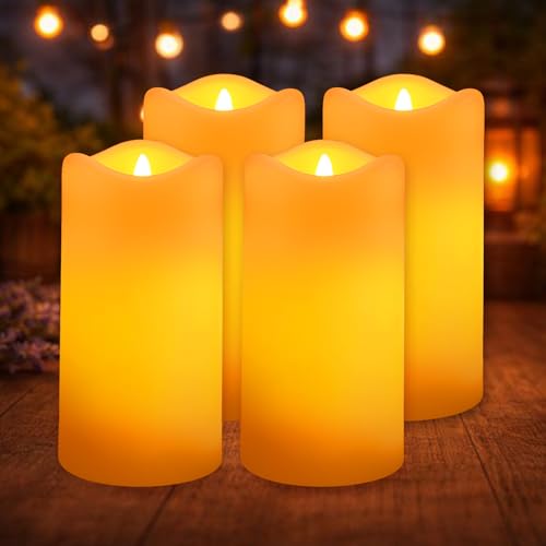 KelvinLux Solar Pillar Candles Outdoor Waterproof 4 Pack, Flameless Candles
