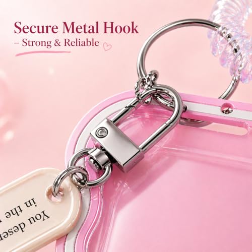 Image of Street27 Cloud Shape Photo Card Holder with Keychain Pendant | Transparent ID Badge Case with Wrist Strap | Silicone Protective Card Cover for Office, School & Travel (Pink)