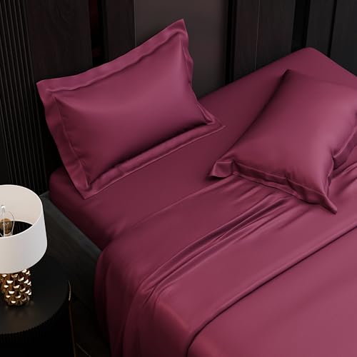 Image of Stoa Paris 350TC Luxstre Cotton Super King Flat Bedding Set for King & Double Size Beds with 2 Pillow Covers, 274cm x 274 cm Bedsheet, All-Season Comfort, Breathable, Home Decor, Panache - Maroon