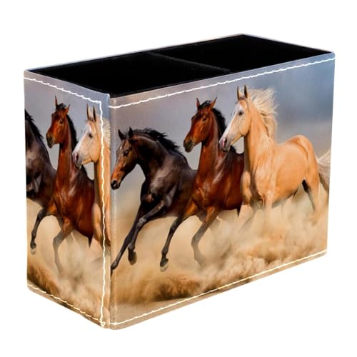 VAPOKF Pot à crayons en forme de cheval sur sable pour bureau, 2 compartiments, pot à crayons, pinceaux de maquillage, organisateur de fournitures de bureau pour la maison et le bureau