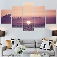 SIGNWIN 5 Panel Canvas Wall Art Coastal Multicolor Photography Relax/Calm Romantics Sunset for Home Decorations Ready to Hang - 60