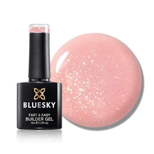 Bluesky Fast & Easy Builder Gel 10ml, Peach Glitz, Nail Strengthener and Extender for Long, Strong Nails & Nail Extensions, Professional, Salon & Home Use, Requires Curing Under LED UV Nail Lamp