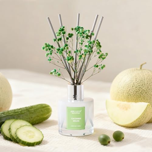 Image of Airkeep Reed Diffuser Set,3.38 fl oz (100 ml) - Cucumber Melon Oil Diffusers with 8 Reed Sticks, Home Fragrance Reed Diffuser for Bathroom Shelf Decor
