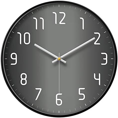 Modern Wall Clock Silent Non-Ticking Black&Grey Simple Style Large Number Display Analog Round Metal Wall Clocks Decorative for Office Bedroom Kitchen Living Room Home Decor 14 Inch