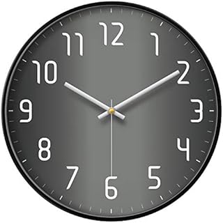 Modern Wall Clock Silent Non-Ticking Black&Grey Simple Style Large Number Display Analog Round Metal Wall Clocks Decorative for Office Bedroom Kitchen Living Room Home Decor 14 Inch
