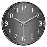 SCOAGE 12'' Modern Minimalist Black & Grey Wall Clock, Silent Non-Ticking Battery Operated Analog Clock with Easy to Read Large Numbers for Home Office, Bedroom, Kitchen, Living Room Decor
