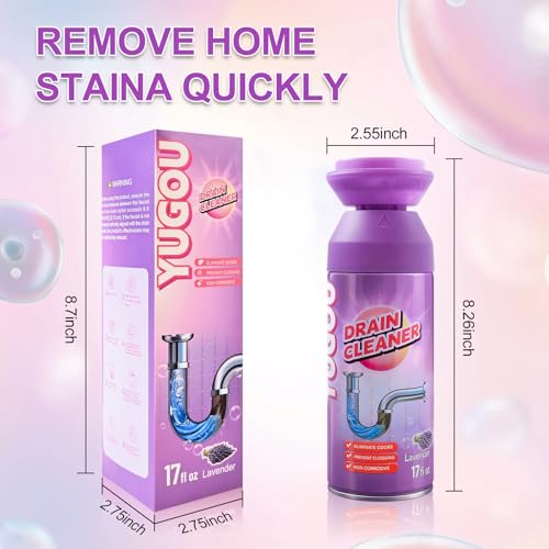 Yugou Foaming Drain Cleaner, Sink Drain Cleaner and Deodorizer for Kitchen Sinks, Shower Drains, Tubs (Lavender, 2pcs)