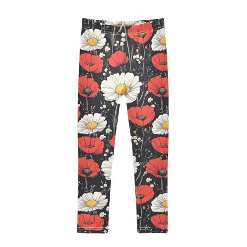 Girls Leggings Daisy Poppy Flower Vintage Soft Toddler Leggings for Girls Kids Pants Size 4T-10T