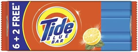 Tide Blue Detergent Bar Soap, Super Value Pack of 8 Bars, Removes Tough Stains, 1.6 kg