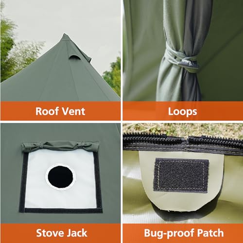 VANFOND Canvas Bell Tent, Yurt with Stove Jack, Waterproof and Breathable Glamping Wall Tent, Detachable Groundsheet for Camping Party - Image 6