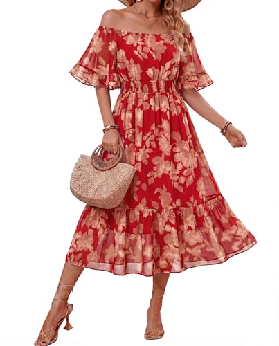 Red Floral Garden Midi Dress