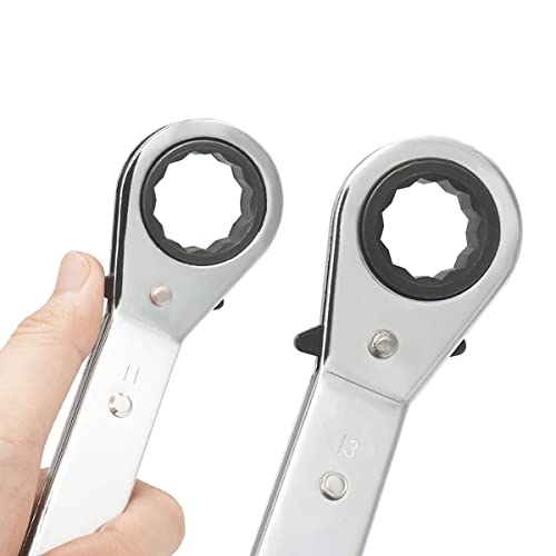 Focmkeas 11X13 Mm Reversible Universal Ratcheting Wrench,Metric Double Offset Box End， Matte Chrome Plated Cr-V Steel， Heavy-Duty，72 Tooth Ratchet Spanner Crooked For Narrow Spaces #TOP4