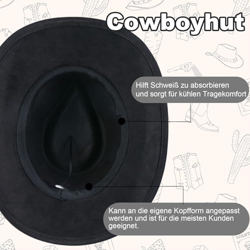 Western Cowboy Hut für Männer Frauen Klassische Western Filz Fedora Hüte mit breiter Krempe, perfekt für Cowboyhut Kostüm und Outdoor-Aktivitäten (Schwarz)