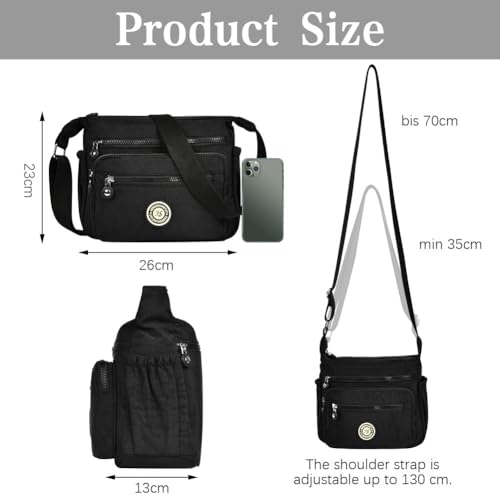 Aucuu Nylon Umhängetasche Damen, Schultertasche Handtaschen Multi Pocket mit Größere Kapazität, Damen Umhängetasche mit Mehreren Taschen, Multifunktionale Crossbody Bag für Arbeit Schule Shopper