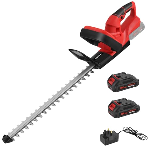 Cordless Hedge Trimmer, 20V 2.0Ah Electric Hedge Trimmer, 480mm Cutting Length & 15mm Cutting Width Blade, Lightweight Handheld Garden Cutter with 2 Batteries and Charger Included