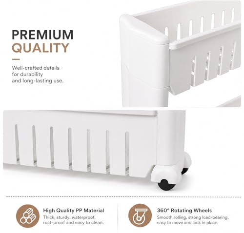 Image of JD Fresh 5-Tier Slim Rolling Storage Organizer Rack /Fridge Side Storage Rack /Plastic Trolley Storage Stand with Wheels /Floor Standing Cabinet for Bathroom and Kitchen Corner Area (White)