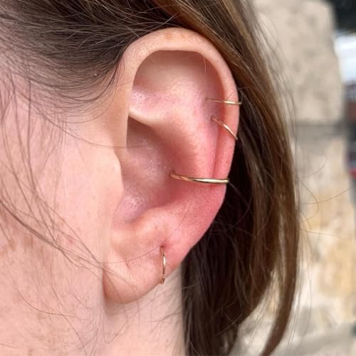 FINE4U Gold Piercing Jewelry for Conch, Lip, Labret, Ashley, Septum 16G 10mm, ASTM F136 Titanium Nose Hoop Ring, Body Implant Grade Cartilage Earring, Hinged Clicker, Hypoallergenic by FINE4U - Used condition - Image 4