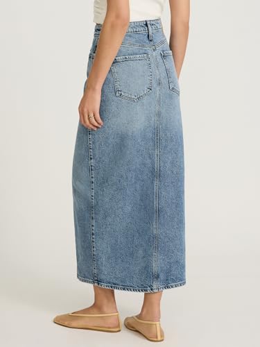 EXPRESS Women’s Maxi Denim Skirt – High Waisted Stretch Jean Skirt with Front Slit – Medium Wash2