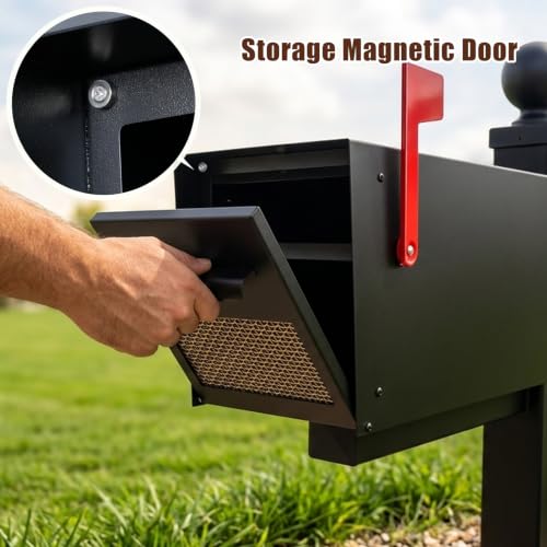 X-Large Mailboxes for Outside Post Mount Mailbox, Galvanized Steel Key Lock Mail Box with Magnetic Latch & Fine Mesh Decorative Door, Weather Resistant, 20.9 x 10 x 10.6 Inches, Black by JOYMILE - Used condition - Image 7