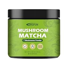 ORGFUN Mushroom Matcha, Japanese Ceremonial Matcha Infused With 7 Superfood Mushrooms, MCT Oil, Coconut Milk Powder, No Added Sugar, Non-GMO, Great Iced Matcha Latte 4.58 Oz