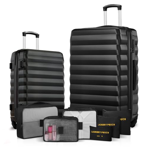 Luggage Sets 2 Piece, 20 Inch 28 Inch ABS Hardshell Suitcase Set with Spinner Wheels, Carry On and Checked Luggage for Women and 6 Piece Travel Organize Bags