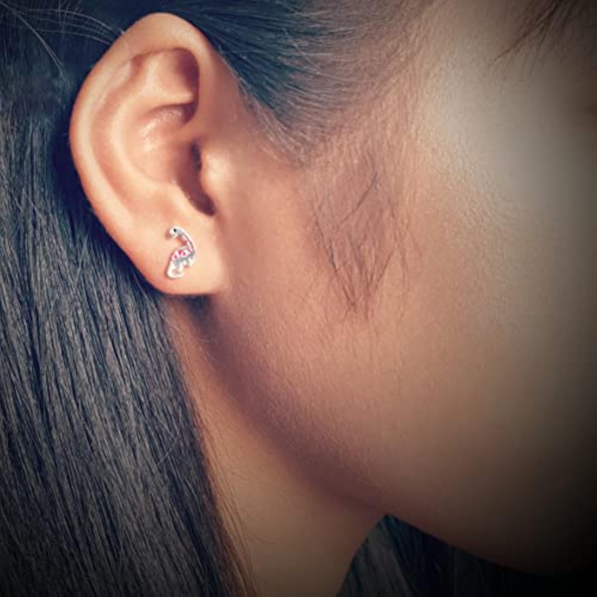 Girls' 92.5-925 Sterling Silver Dinosaur Stud Earrings