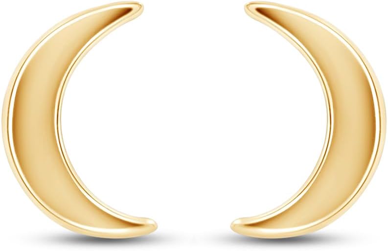 Crescent Half Moon Stud Earrings With Push Back Jewelry For Women In 14K White,Rose Or Yellow Gold Plated Sterling Silver
