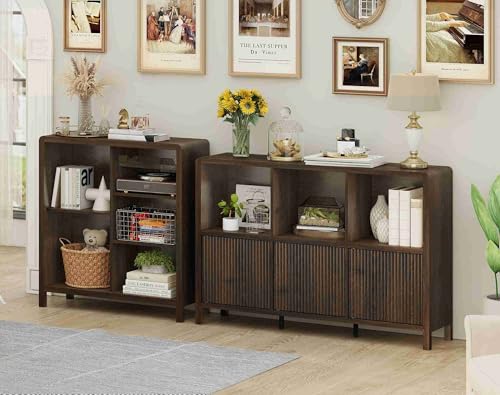 FATORRI 5 Cube Bookshelf, Wood Bookcase with 3 Adjustable Shelves, Farmhouse Cube Storage Organizer Shelf for Small Space Bedroom Living Room (Dark Walnut) - Thumbnail 7