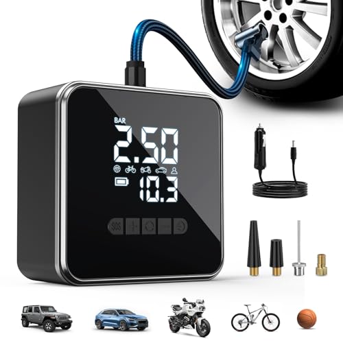 Bomba de aire eléctrica para bicicleta – Bomba de aire eléctrica rápida 25 l/min con batería de 6000 mAh, batería de 6000 mAh, 4 modos, ideal para coches, bicicletas, motocicletas y pelotas