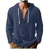 Chemise Coton et Lin Homme Été Manches Longues Boutonnée Chemises Henley Shirt Sweats à Ca...