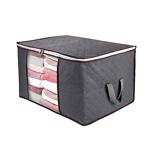 IHOMAGIC Bolsa de Almacenamiento de Ropa de Gran Capacidad con Asa Reforzada y Tela Actualizada - Organizador de Transpirable con Cremallera Robusta, 90L Contenedor Almacenamiento Plegable (Gris) Cover