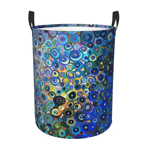 Cesta de ropa sucia redonda de una sola capa con escamas de peces de colores, cesta de lavandería de tela para tus necesidades de organización del hogar